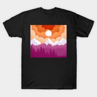 Orange and Pink Moon Midnight Sunset Mountain Landscape Sticker T-Shirt
